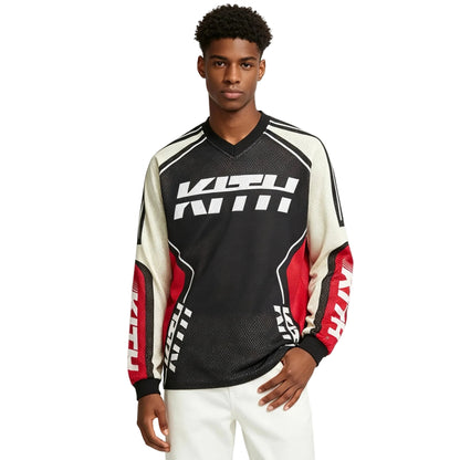 Kith Moto Mesh Long Sleeve Donovan Tee Black with moto-inspired mesh design