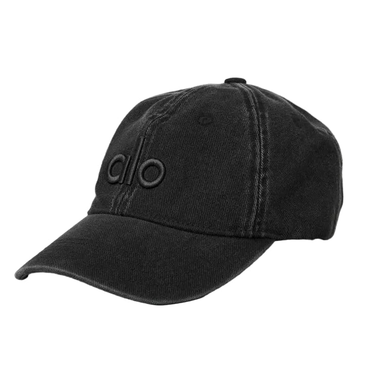 Alo Washed Off Duty Cap Monument Wash Vintage Black with tonal logo and vintage-washed finish