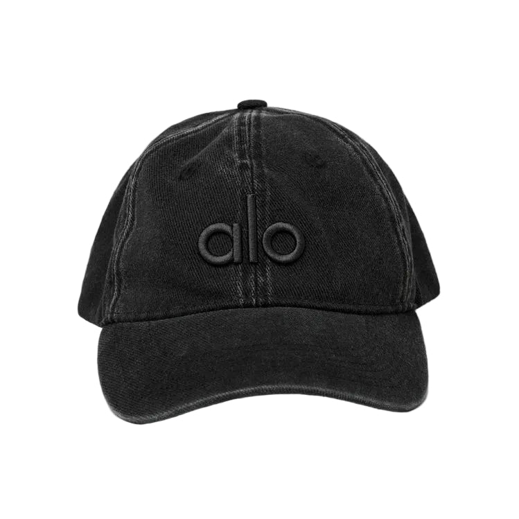 Alo Washed Off Duty Cap Monument Wash Vintage Black with tonal logo and vintage-washed finish