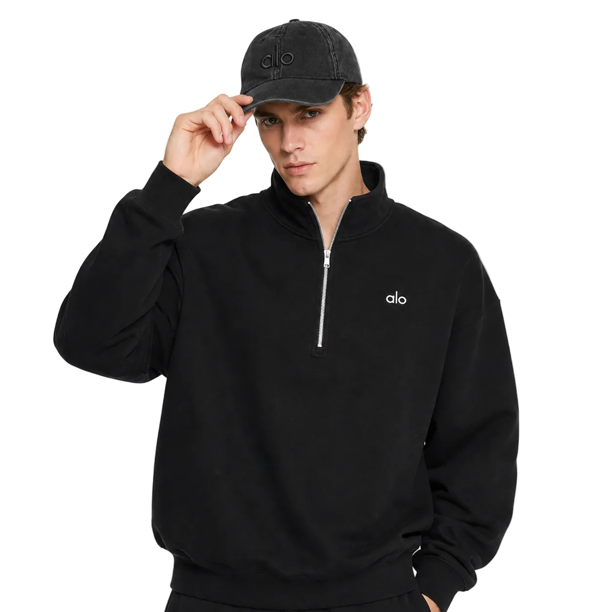 Alo Washed Off Duty Cap Monument Wash Vintage Black worn by model