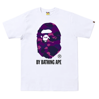 BAPE Color Camo By Bathing Ape Tee FW22 White Purple front view with purple Color Camo graphic