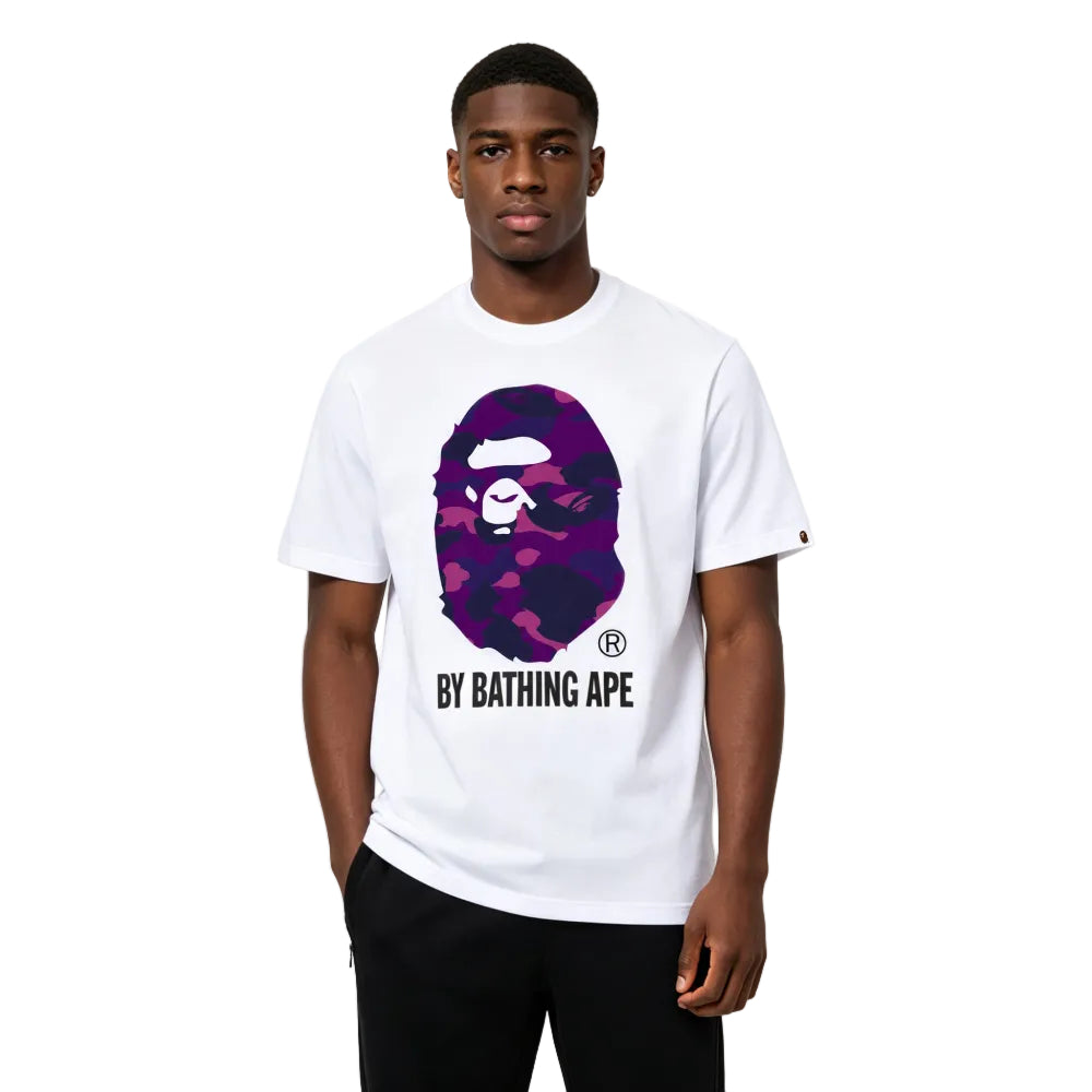 BAPE Color Camo By Bathing Ape Tee FW22 White Purple front view with purple Color Camo graphic