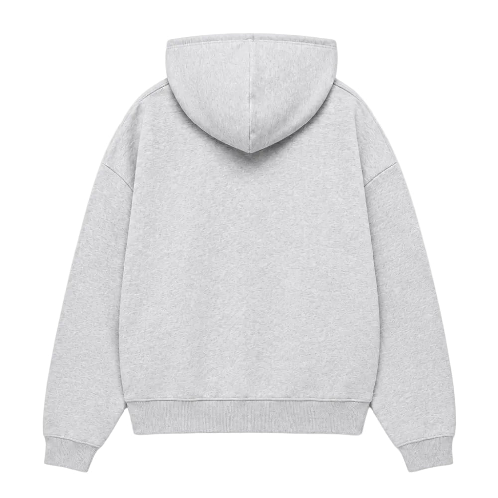 Alo Men’s Accolade Full Zip Hoodie Athletic Heather Grey shown from the back