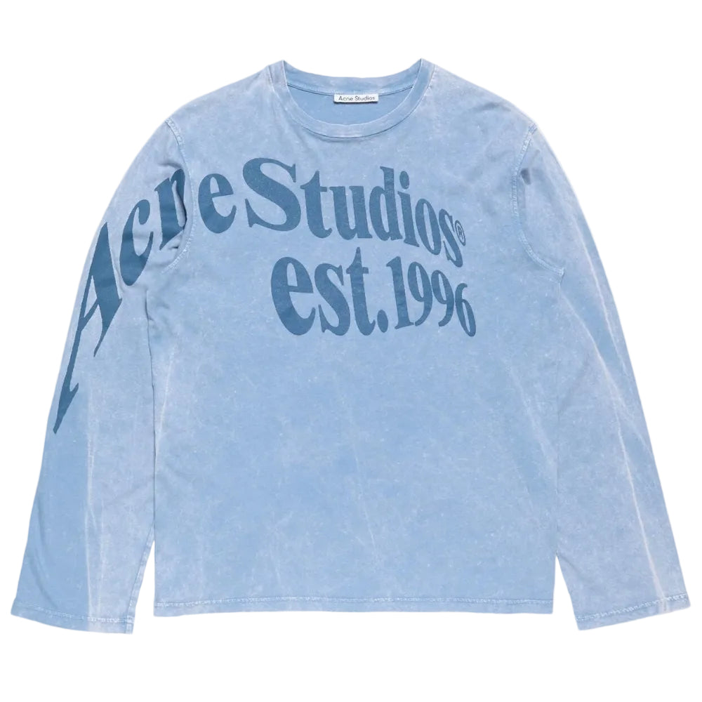 Acne Studios Relaxed Fit Graphic T-Shirt Dirty Blue product view with seasonal logo graphic