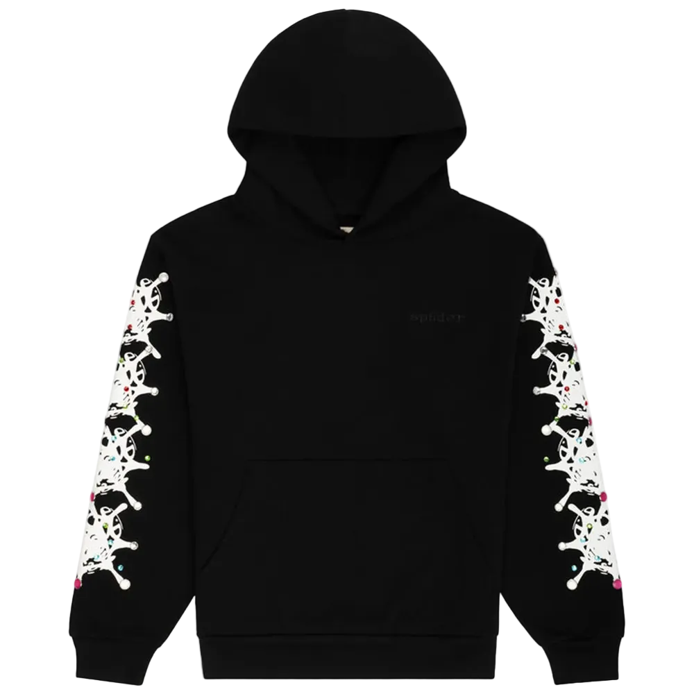 Sp5der Stone Hoodie Black front product view