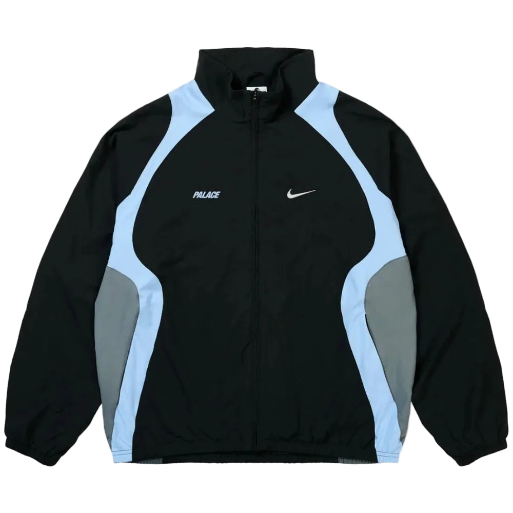 Palace x Nike Track Jacket Black front product view with Palace and Nike graphic details