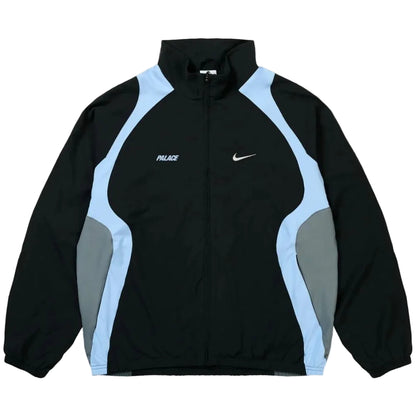 Palace x Nike Track Jacket Black front product view with Palace and Nike graphic details