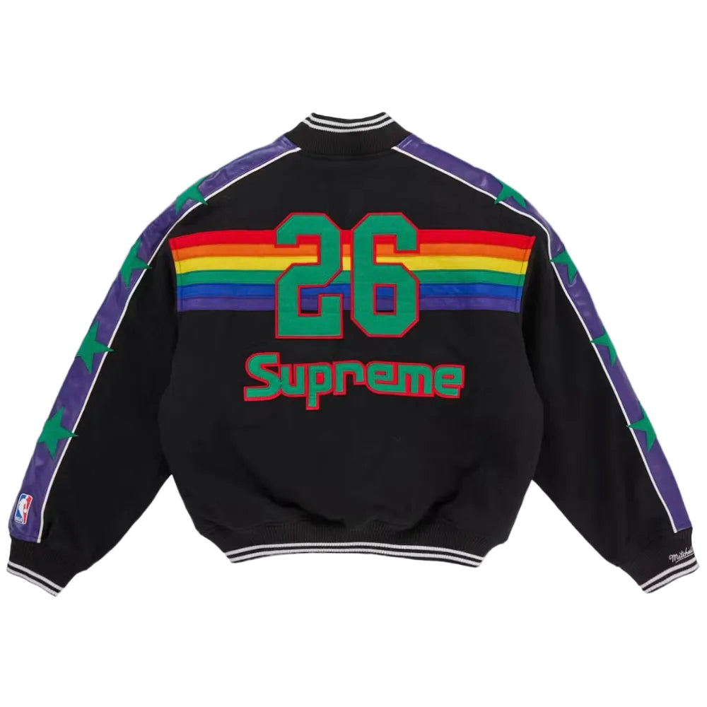 Supreme Mitchell & Ness Teams Varsity Jacket Black back product view