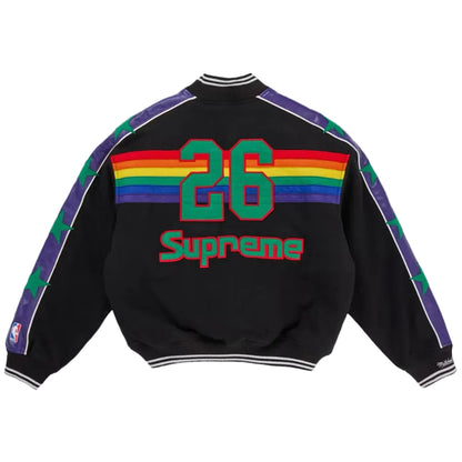 Supreme Mitchell & Ness Teams Varsity Jacket Black back product view