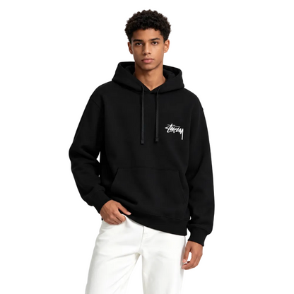Stussy Diced Out Hoodie Black worn by model from the front