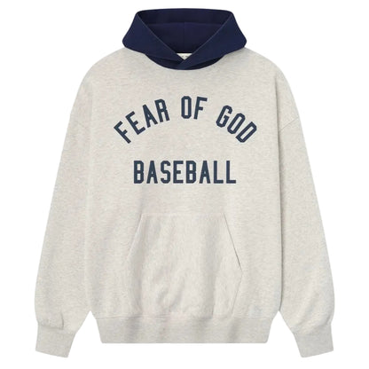 Fear of God Essentials MLB Sport Hoodie Oatmeal Heather Midnight Navy front product view