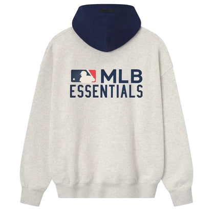 Fear of God Essentials MLB Sport Hoodie Oatmeal Heather Midnight Navy back product view
