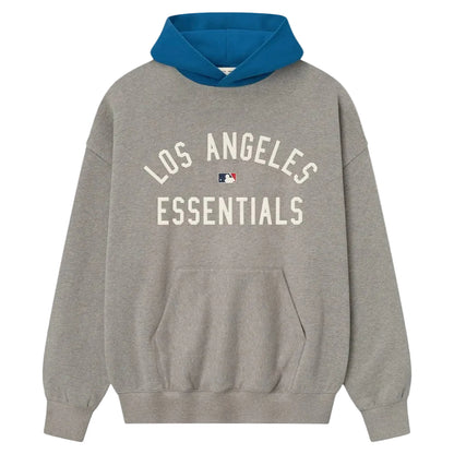 Fear of God Essentials Dodgers Sport Hoodie Concrete Heather Blue Sapphire front product view