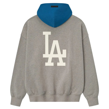 Fear of God Essentials Dodgers Sport Hoodie Concrete Heather Blue Sapphire back product view