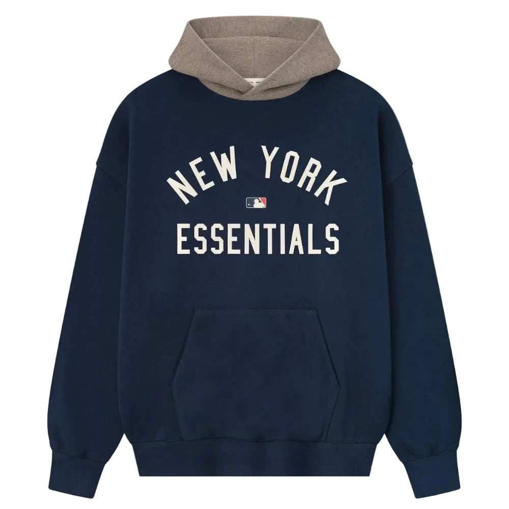Fear of God Essentials Yankees Sport Hoodie Midnight Navy Homestead Heather front product view