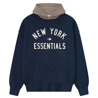 Fear of God Essentials Yankees Sport Hoodie Midnight Navy Homestead Heather front product view