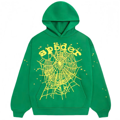 Sp5der Star OG Web V2 Hoodie Slime Green front product view