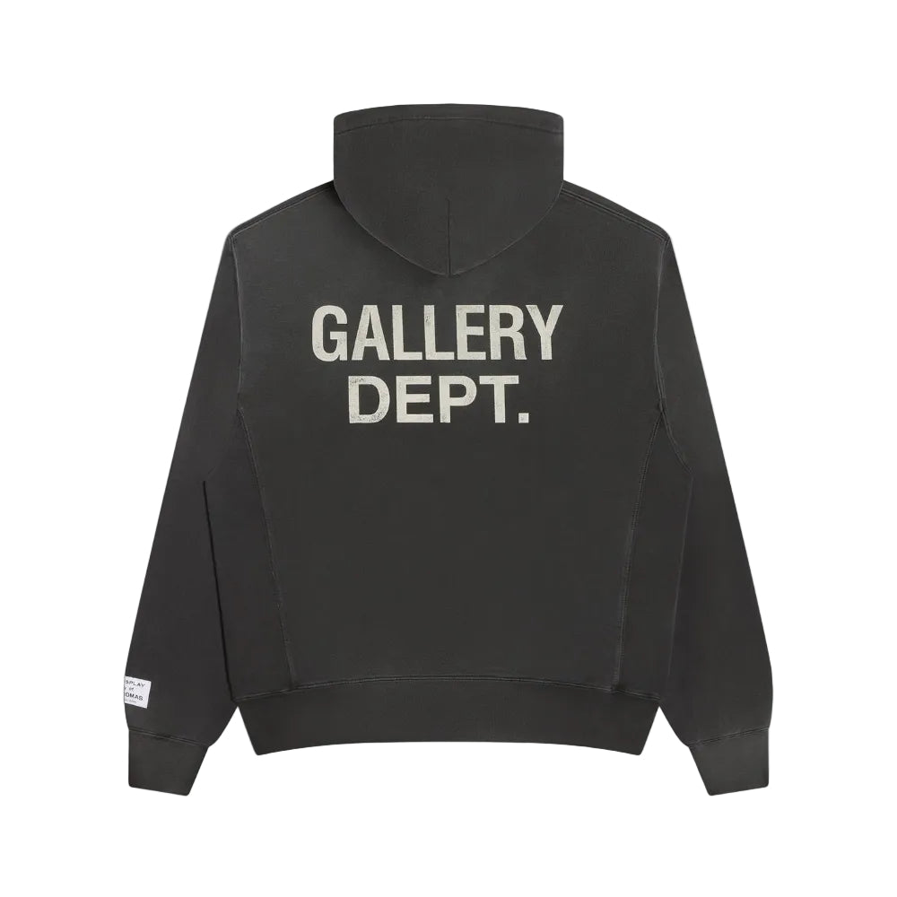 Gallery Dept. GD Paint Logo Hoodie Vintage Black – back product view highlighting oversized GD lettering and faded black finish