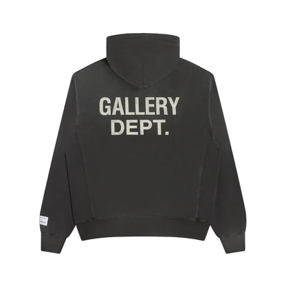 Gallery Dept. GD Paint Logo Hoodie Vintage Black – back product view highlighting oversized GD lettering and faded black finish