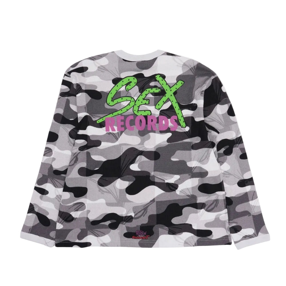 Anti Promo Sex Records Thermal Sno Camo – rear view showing the snow camo pattern across the back and sleeves