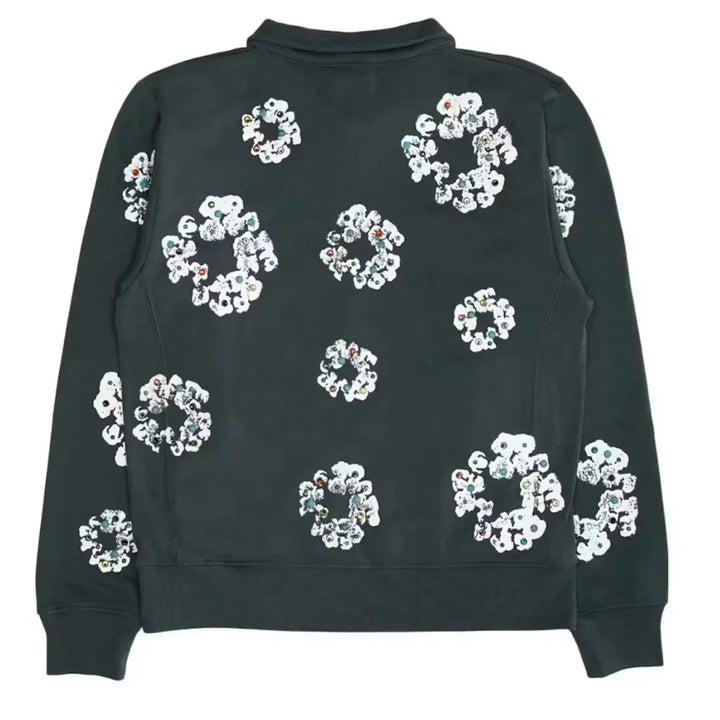 Denim Tears Rhinestone Wreath Half Zip Sweatshirt Black - AFV Clothes