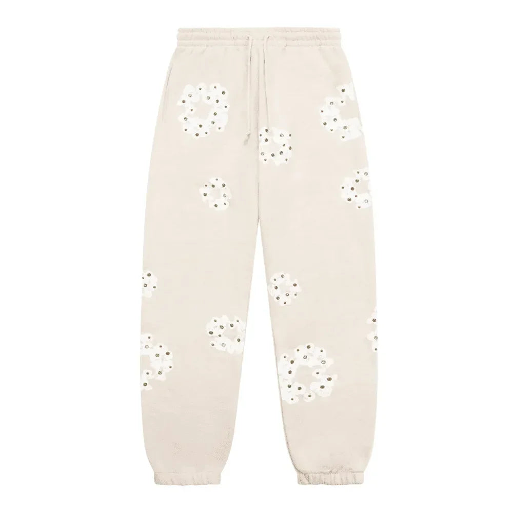 Denim Tears Rhinestone Cotton Wreath Sweatpants Oatmeal - AFV Clothes