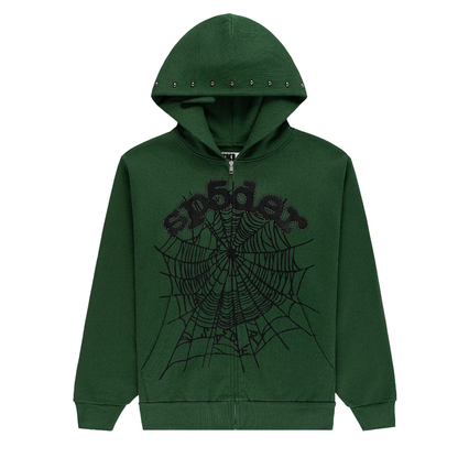 Sp5der Og Web Studded Zip Hoodie Green