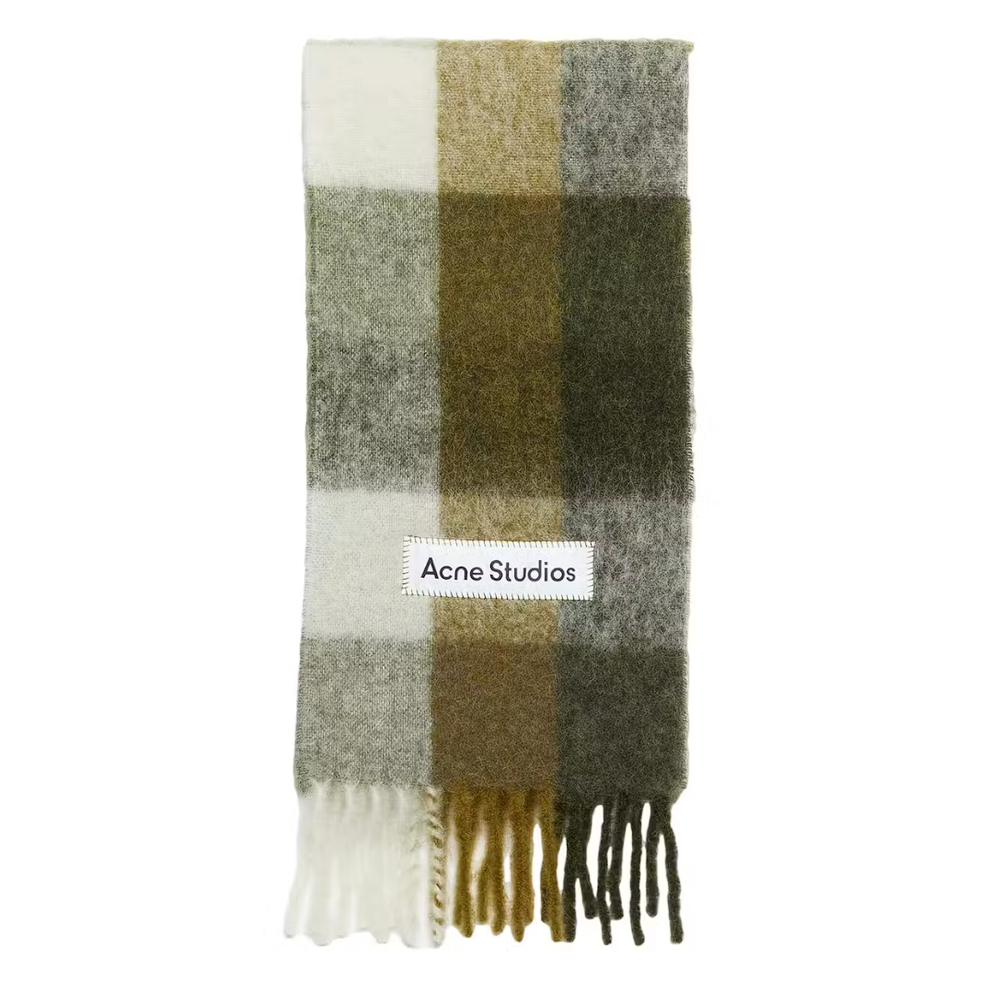 Acne Studios Mohair Checked Scarf Taupe/Green/Black
