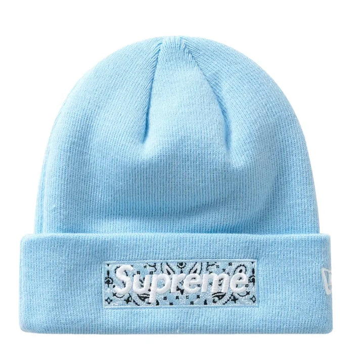 Supreme New Era Bandana Box Logo Beanie FW19 Light Blue - AFV Clothes