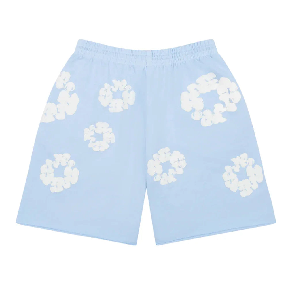 Denim Tears The Cotton Wreath Sweat Shorts Powder Blue - AFV Clothes