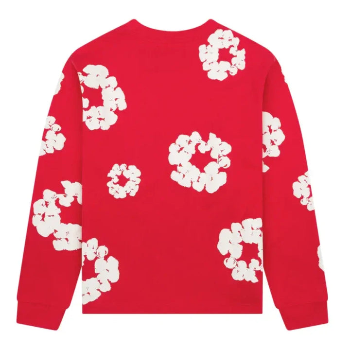Denim Tears Long Sleeve Cotton Wreath T-shirt Red - AFV Clothes