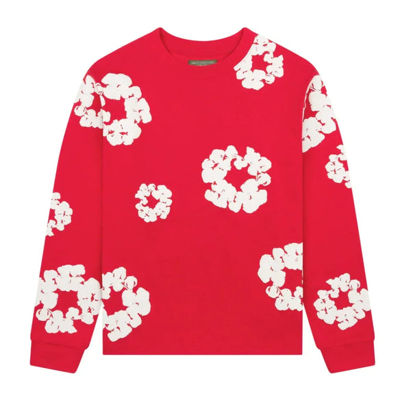Denim Tears Long Sleeve Cotton Wreath T-shirt Red - AFV Clothes