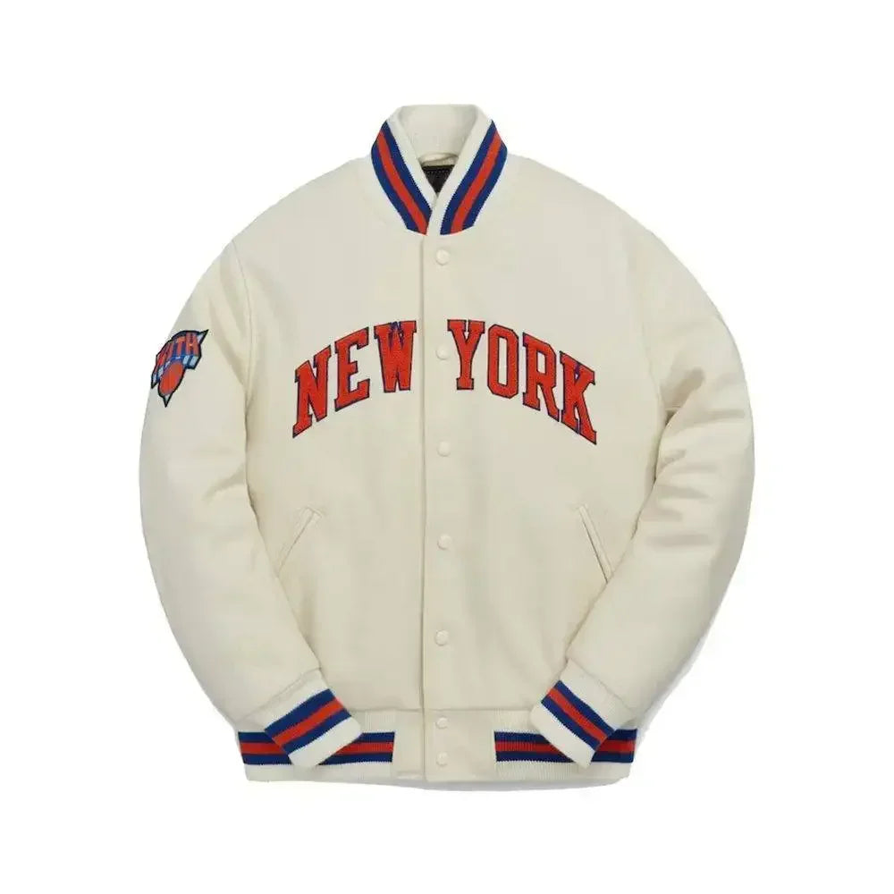 Kith New York Knicks Varsity Jacket White - AFV Clothes