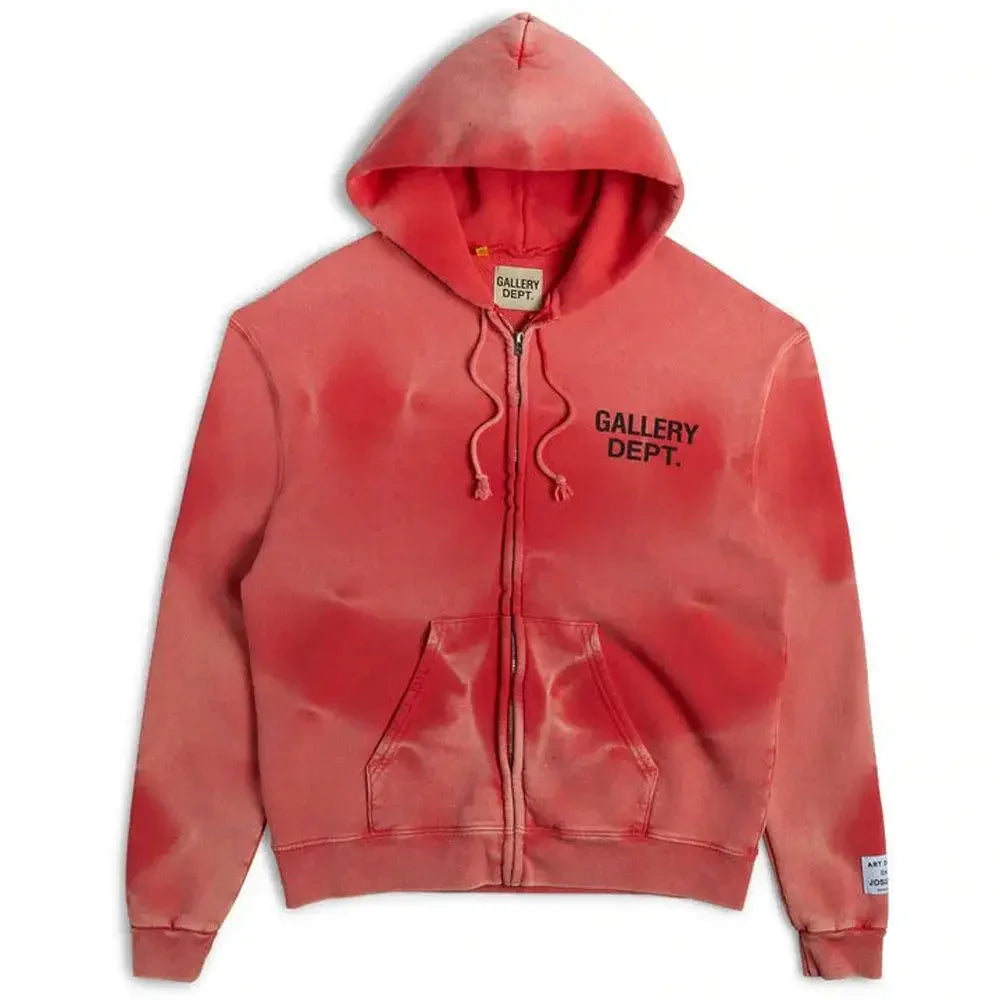 GALLERY DEPT. Sunfaded English Logo Zip-Up-Hoodie Red - AFV Clothes