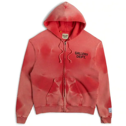 GALLERY DEPT. Sunfaded English Logo Zip-Up-Hoodie Red - AFV Clothes