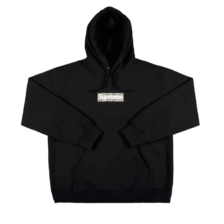 Supreme Burberry Box Logo Hooded Sweatshirt Black - AFV Clothes