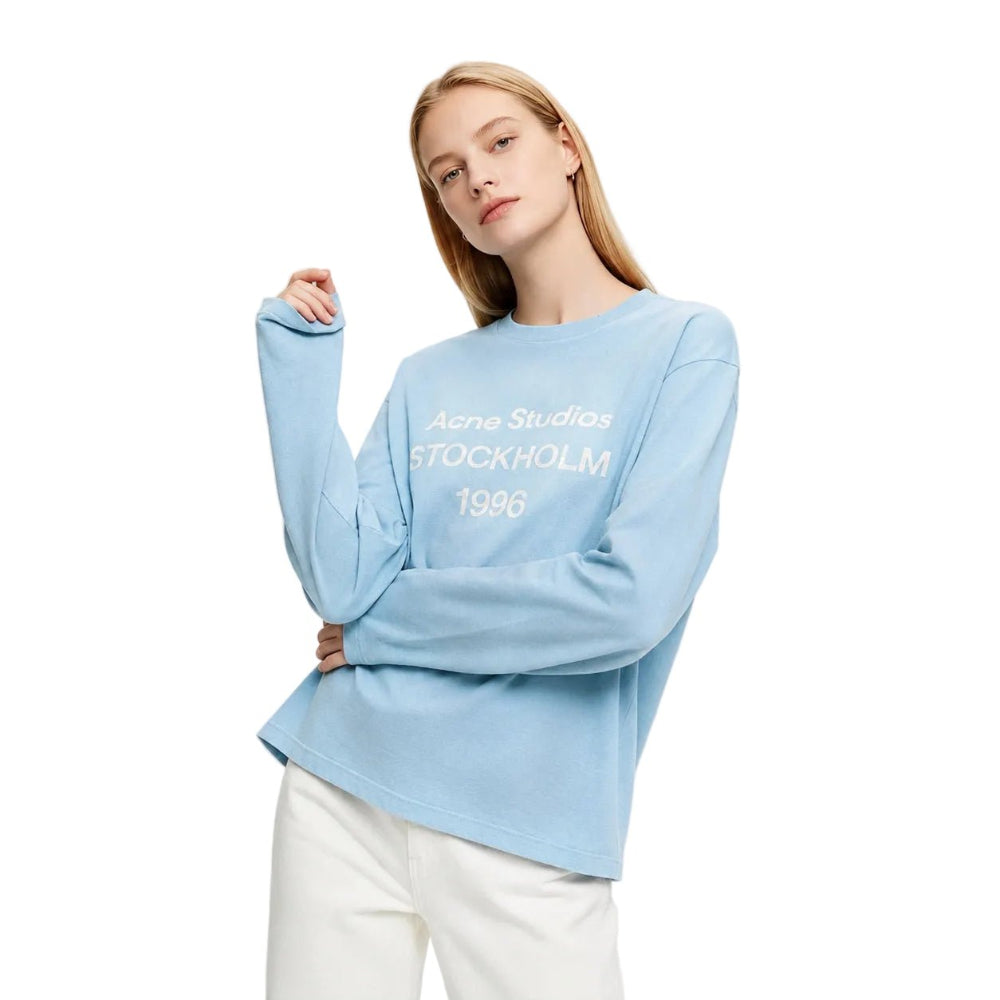 Acne Sprayed 1996 Logo Long Sleeve T-shirt Corn Flower Blue main product view