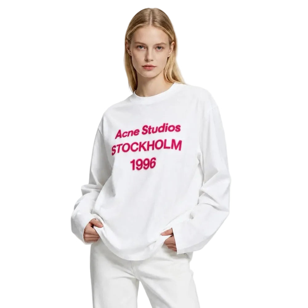 Acne Studios 1996 Logo Long Sleeve Relaxed Fit Off White product view with front 1996 logo