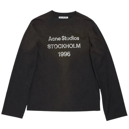 Acne Studios Logo Long Sleeve T-shirt Faded Black front view