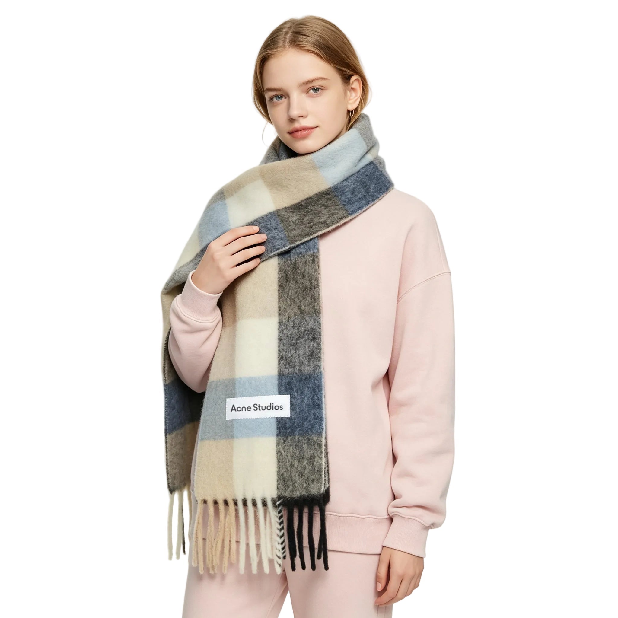 Acne Studios Mohair Checked Scarf Blue Beige Black - AFewVibe