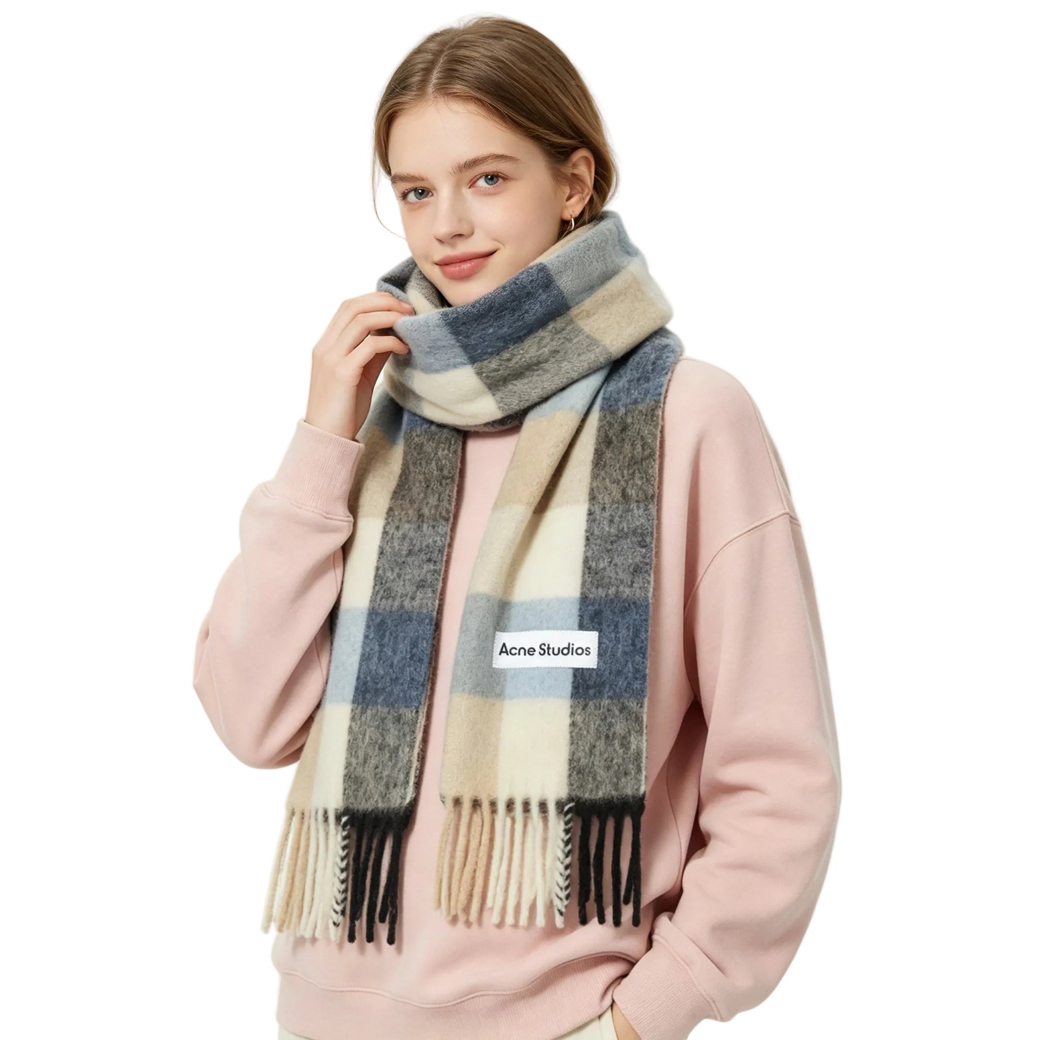 Acne Studios Mohair Checked Scarf Blue Beige Black - AFewVibe