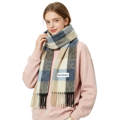 Acne Studios Mohair Checked Scarf Blue Beige Black - AFewVibe