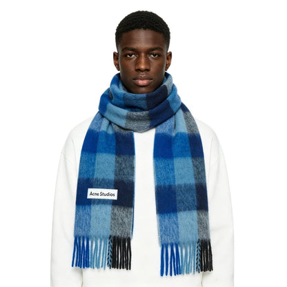 Acne Studios Mohair checked scarf Dark Navy Black Blue - AFewVibe