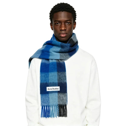 Acne Studios Mohair checked scarf Dark Navy Black Blue - AFewVibe