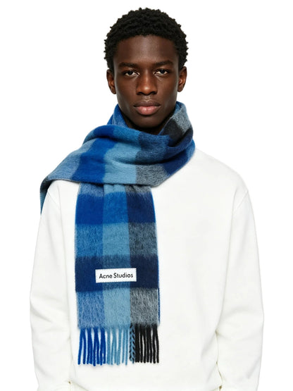 Acne Studios Mohair checked scarf Dark Navy/Black/Blue - AFewVibe