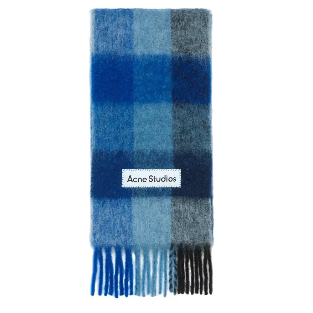 Acne Studios Mohair checked scarf Dark Navy/Black/Blue – AFewVibe