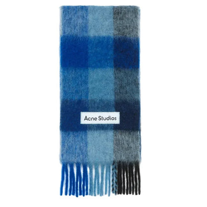 Acne Studios Mohair checked scarf Dark Navy/Black/Blue - Afewvibe