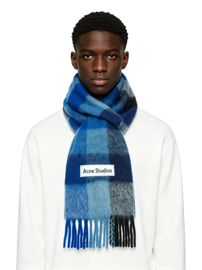 Acne Studios Mohair checked scarf Dark Navy/Black/Blue - AFewVibe