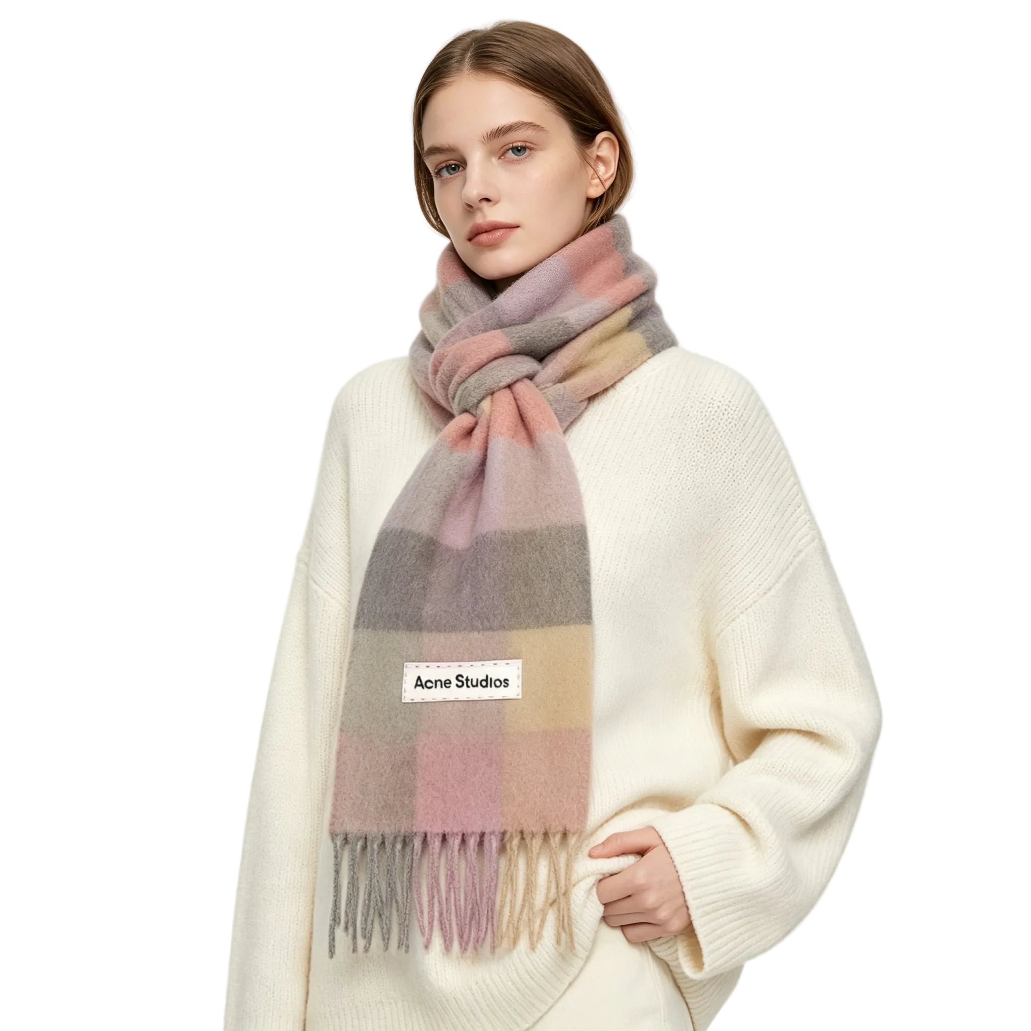 Acne Studios Mohair Checked Scarf Fuchsia lilac pink - AFewVibe