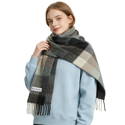Acne Studios Mohair Checked Scarf Green Grey Black - AFewVibe
